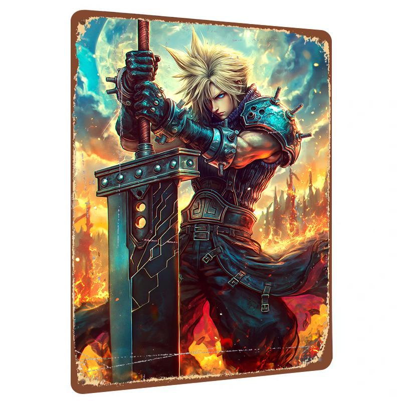 

Final Fantasy VII Cloud Strife Metal Tin Sign Game Peripheral Decorative Painting Living Room Bedroom Wall Art Hanging Ornament 20x30cm（7.8x11.8inch）