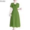 ZANZEA Women Casual V-Neck Summer Short Sleeve Loose Long Dress