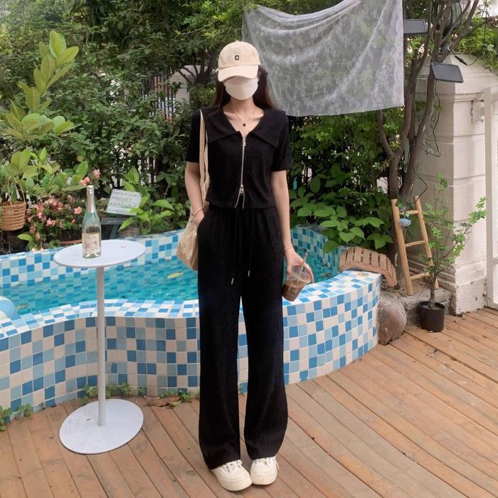 

[Chiba original quality] New summer niche temperament short-sleeved top summer fashion casual suit women M чёрный