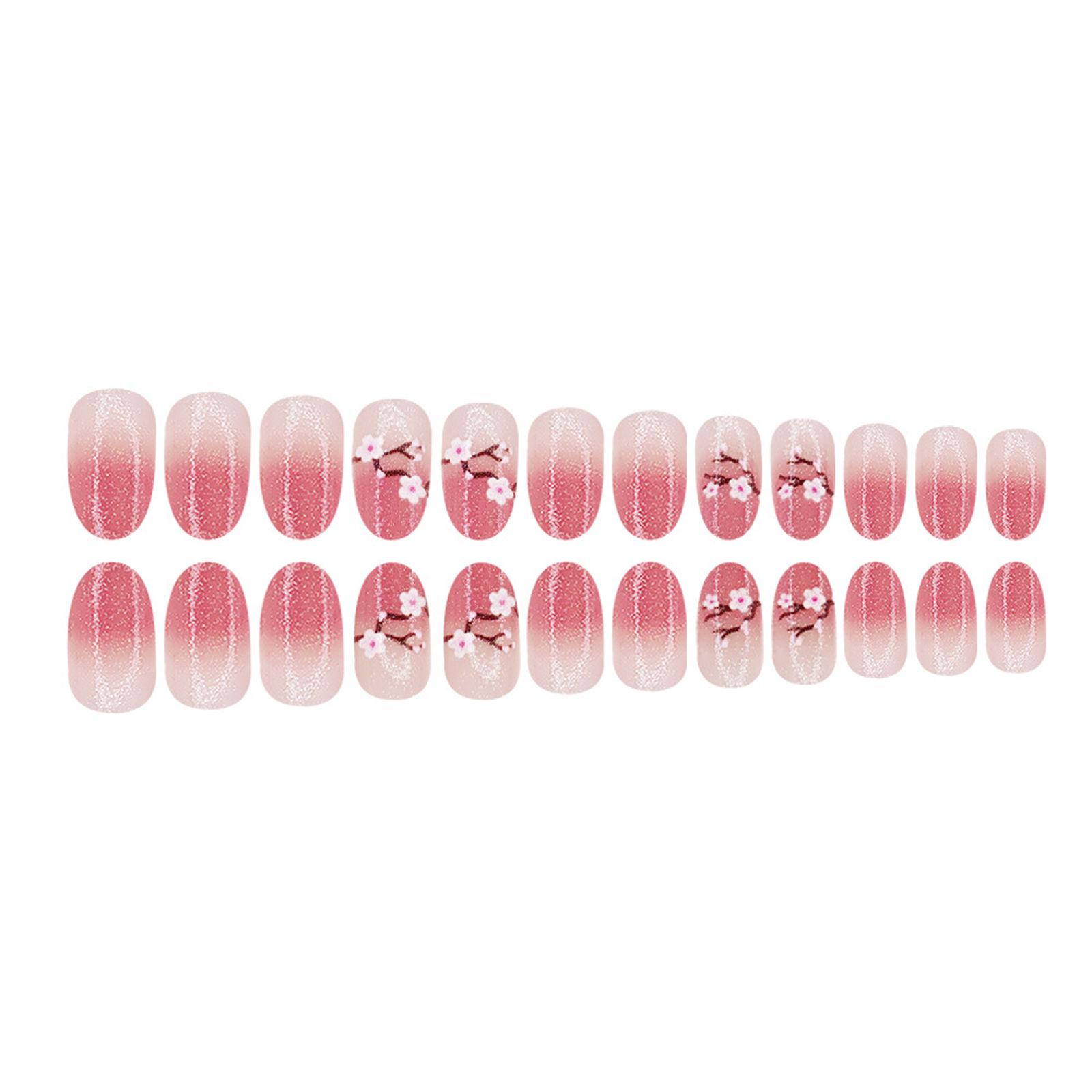 

24 шт. Накладные ногти Персиковые цветы Простые искусственные ногти Блестящие Полное покрытие Наклейки для ногтей Короткие Круглые Накладные ногти