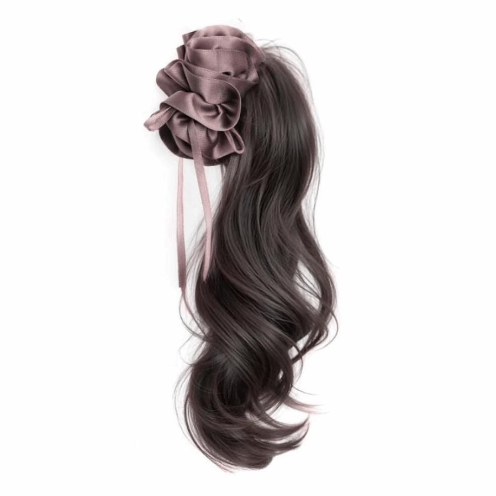Synthetic Ribbon Banana Clip Ponytail Pleated Bow Pony Tail Hair piece  for Women
