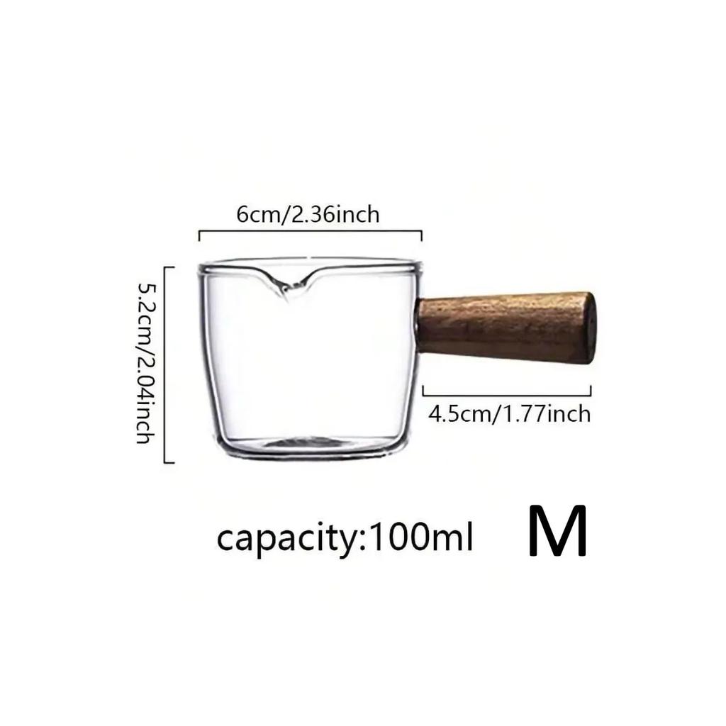 1pc - Two sizes of wooden handle measuring cups, small glass cups, suitable for coffee roasting, kitchen accessory tools,