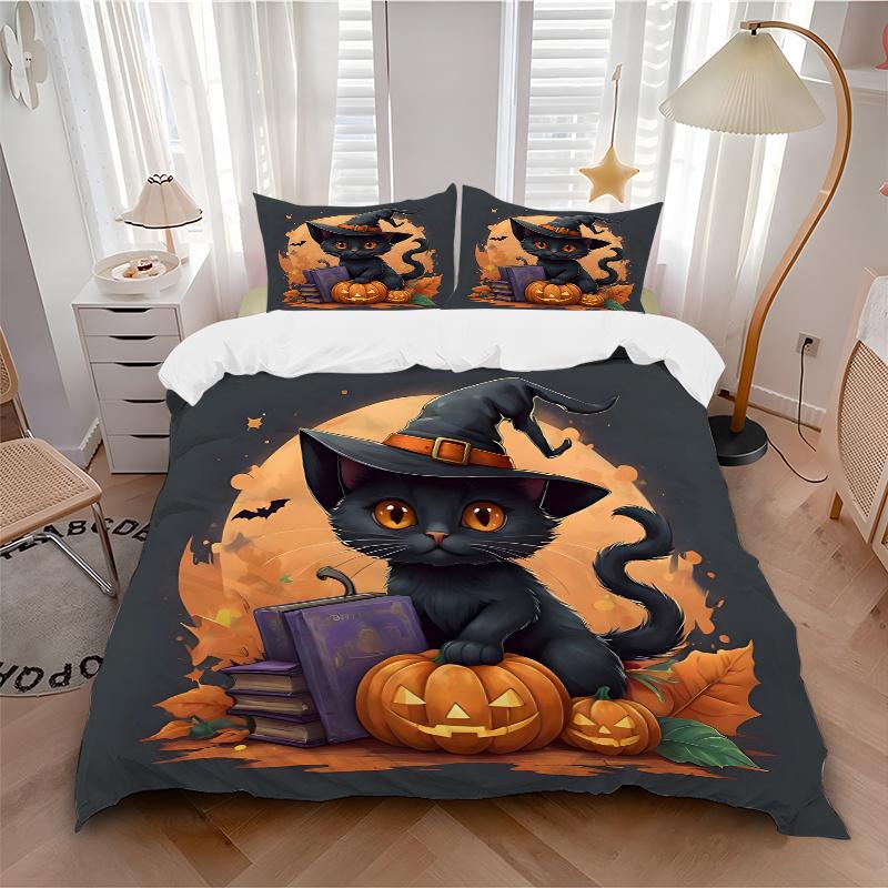 3pcs Winning Wizard Cat Bedding Set, Including 1 Quilt Cover and 2 Pillow Shams, Without Filling, Soft and Comfortable Home Bedroom Fabric, Fashi