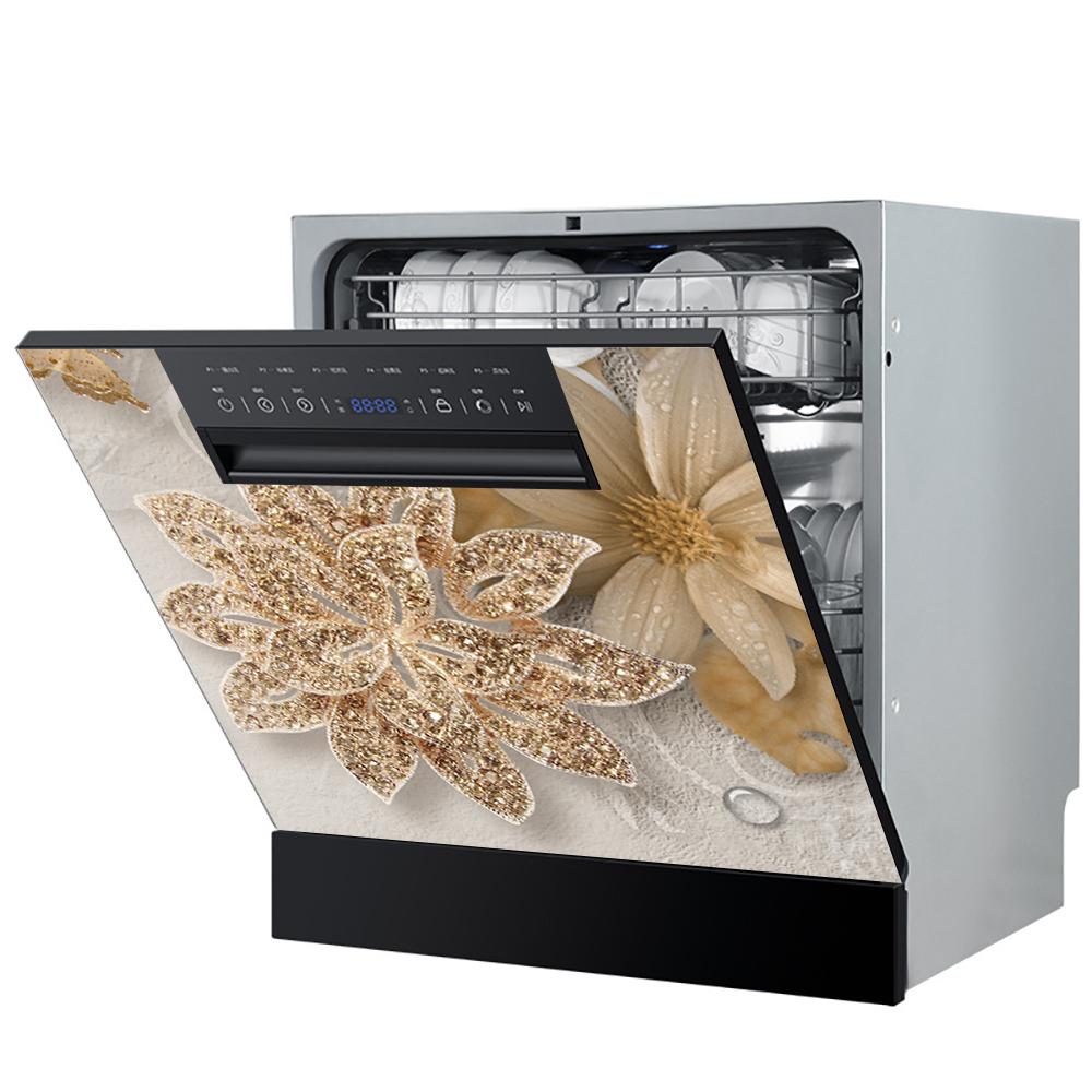 Lotus White Rose Kitchen Dishwasher Door Sticker Home Furniture Renovation Waterproof Vinyl Wallpaper Buddha Flower Room Decor