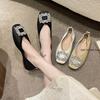 Fashion Plus Size Women Shoes Square Toe Pumps Spring New Rhinestones Buckle Slip On Women's Flat Shoes Ladies Office Work Casual Shoes
