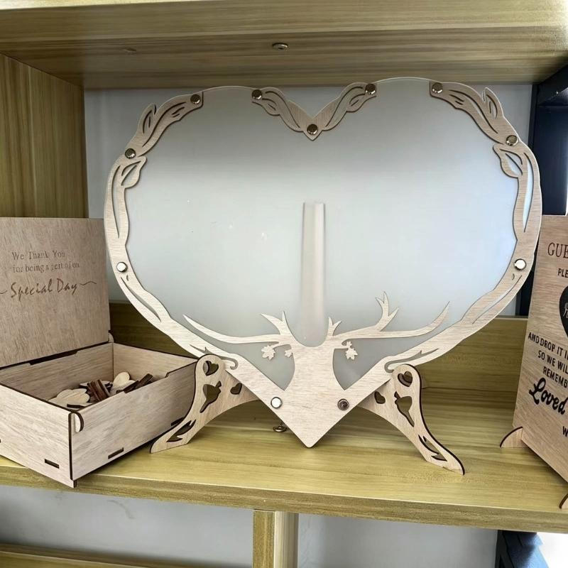 Romantics Wooden Wedding Guest Book With Heart Picture Frame For Bridals Shower And Anniversary Celebration