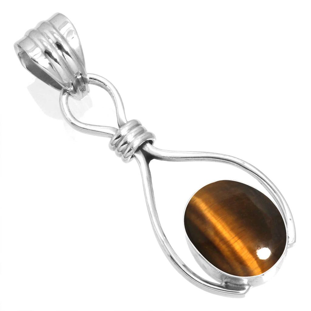 925 Sterling Silver Pendant Women Gemstone Handmade Jewelry Easter Gift Malachite Moonstone Rose Quartz Red Stone Smoky Topaz Tiger Eye Vintage