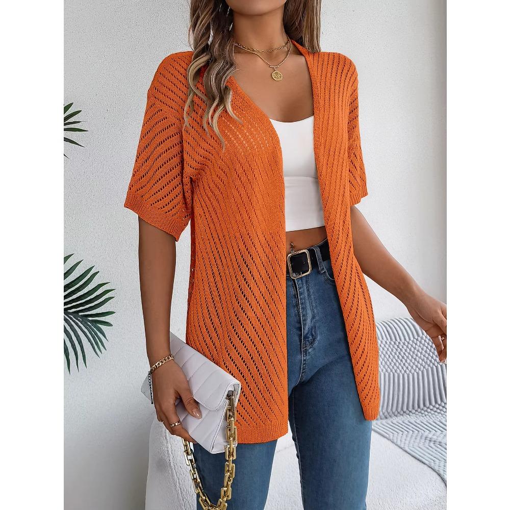Spring Summer Knitted Cardigan 2026 Casual Solid Color Hollow Out Sun Proof Tops for Women Khaki Black Pink Valentine's Day