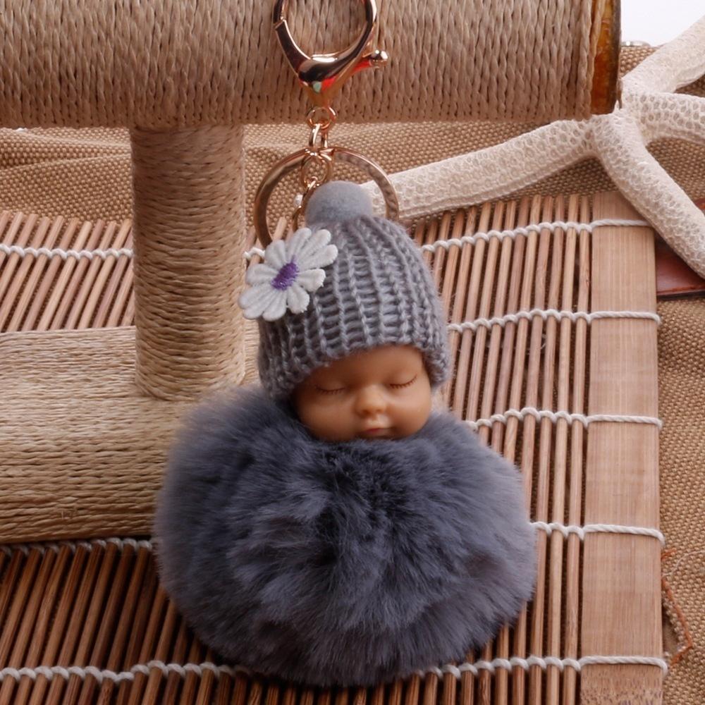 Small Flower Baby Doll Fake Fur Fluffy Ball Key Chain Bag Key Rings Car Key Pendant Cartoon Ornaments Gifts