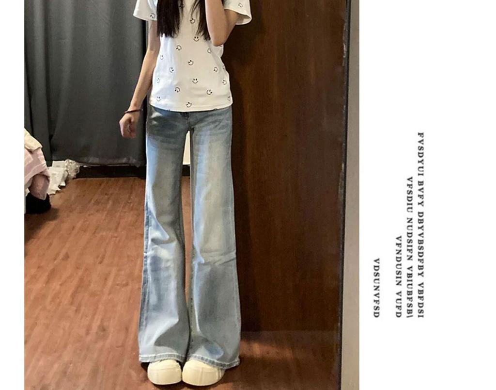 Light Blue Plush High-Waisted Micro-Flare Jeans for Women - 2025 Spring/Autumn Loose Fit Floor-Length Bell Bottoms