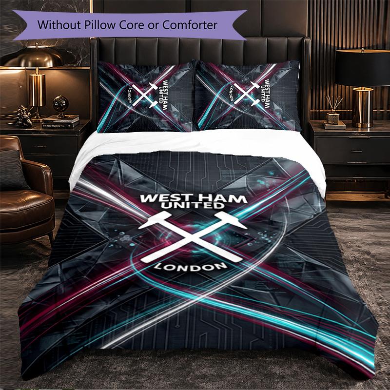 West Ham United Calcio Set Biancheria da Letto 3 Pezzi Morbido Set Copripiumino con Federe Set Decorazione Camera da Letto per la Casa