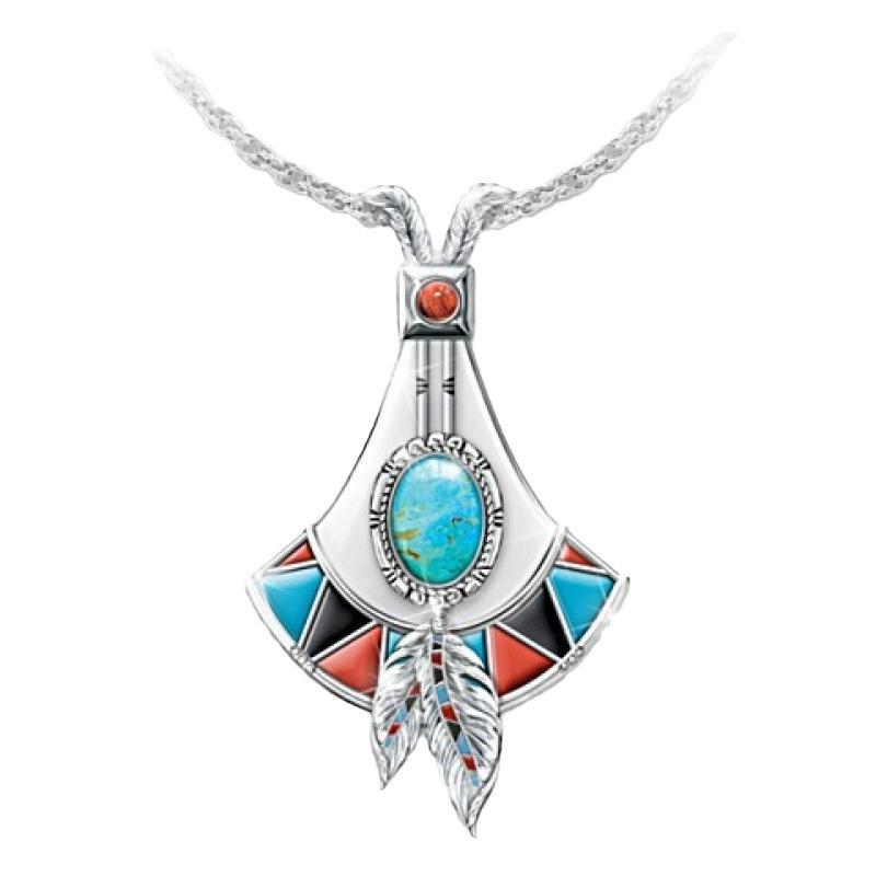 Bohemian Tribal Ethnic Style Necklace Imitation Turquoise Feather Pendant Niche Necklace