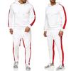 2 Pieces Sets Tracksuit Men Hooded Sweatshirt +Drawstring Pants Male Stripe Patchwork Hoodies