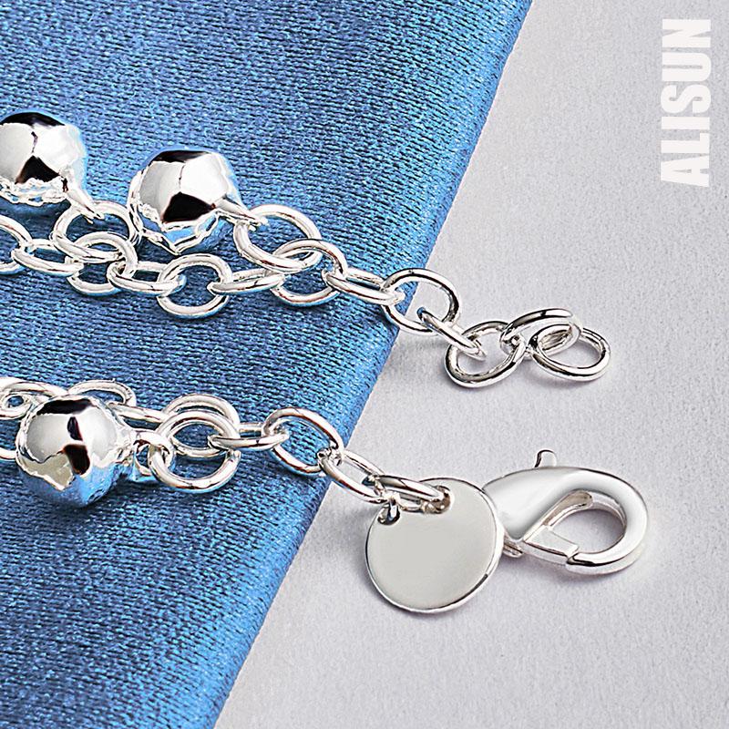 925 Sterling Silver Bell Bead Bracelet Chain Fashionable Wedding Jewelry