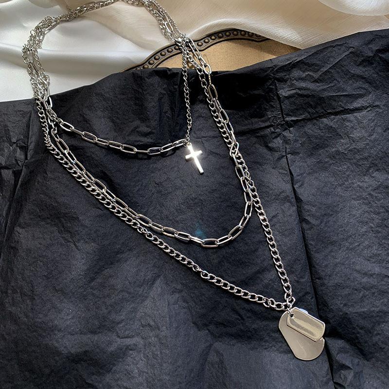 Cross Multi-layer Pendant Necklace Retro Hipster Hip Hop Rock Clavicular Choker Necklace Stainless Steel