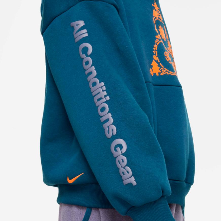 Nike Logo Print Pocket Hoodie Kids Hoodies Heather-Blue DR5485-460