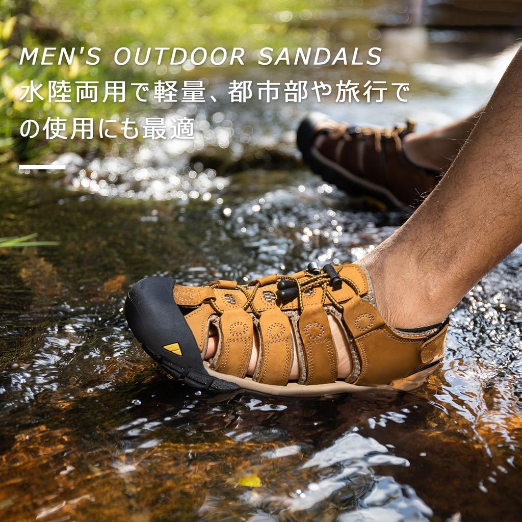 Sport Echtleder Outdoor [NEARDREAM] Herren Sandalen, Sandalen, Beliebt, Stilvoll, Rutschfest, Sommer, Herren, Sandalen, Khaki, 27.5cm