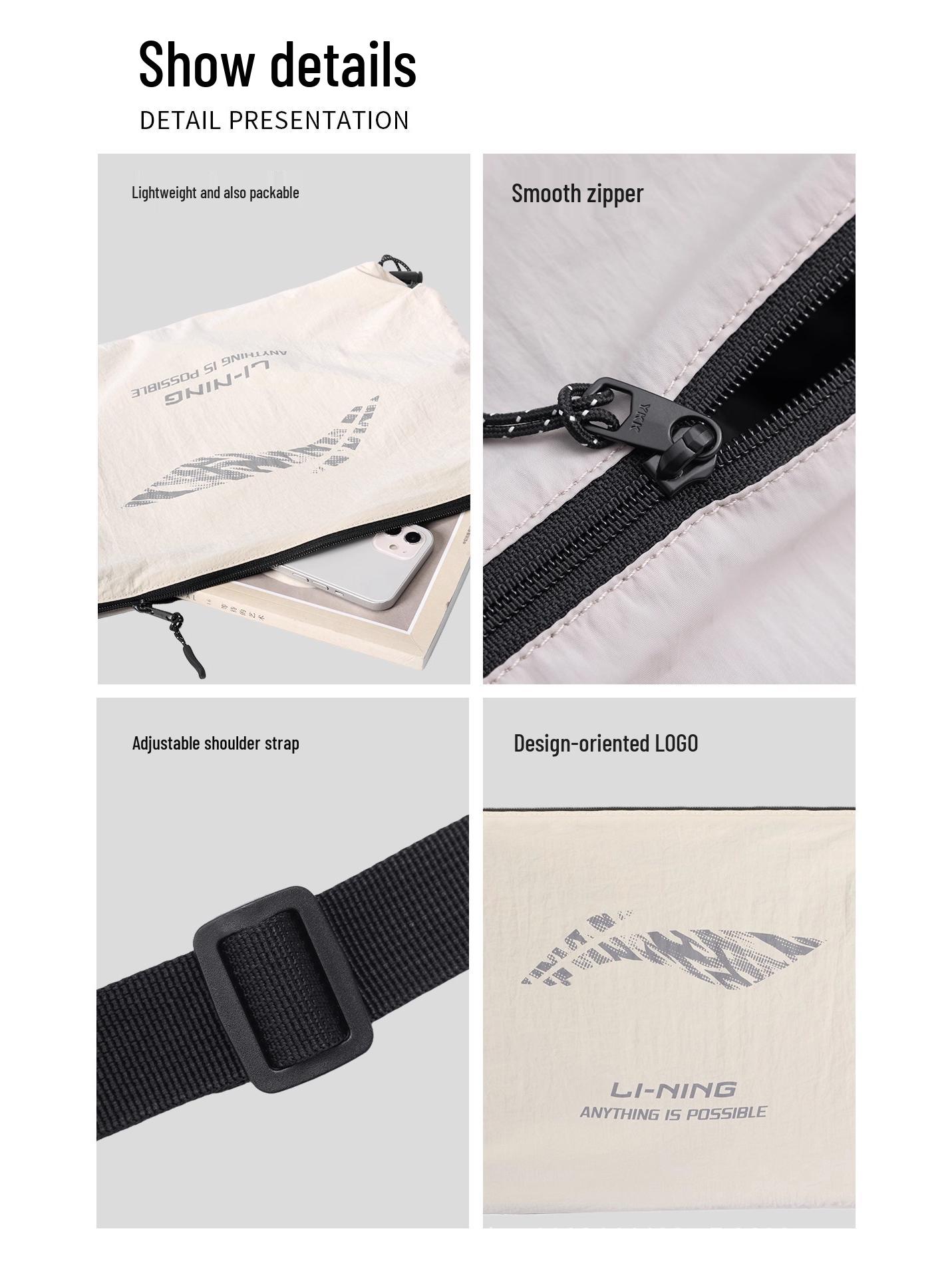 

Li-Ning Lightweight Unisex Waterproof Crossbody Shoulder Bag for Cycling and Outdoor Sports Gray-White