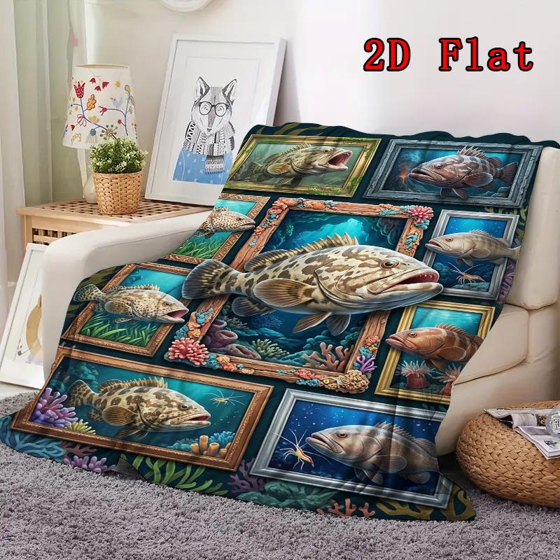 Underwater Fish Collection 2D Flat Pattern Flannel Blanket, High quality All Seasons, Home Decor, Warmth and Comfort, Perfect for Christmas Gifts.