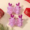 2pcs Glitter Christmas Kids Bows Hairpin for Girls Antlers Printed Fabric Ponytail Clips Christmas Holiday Prom Hair Accessories