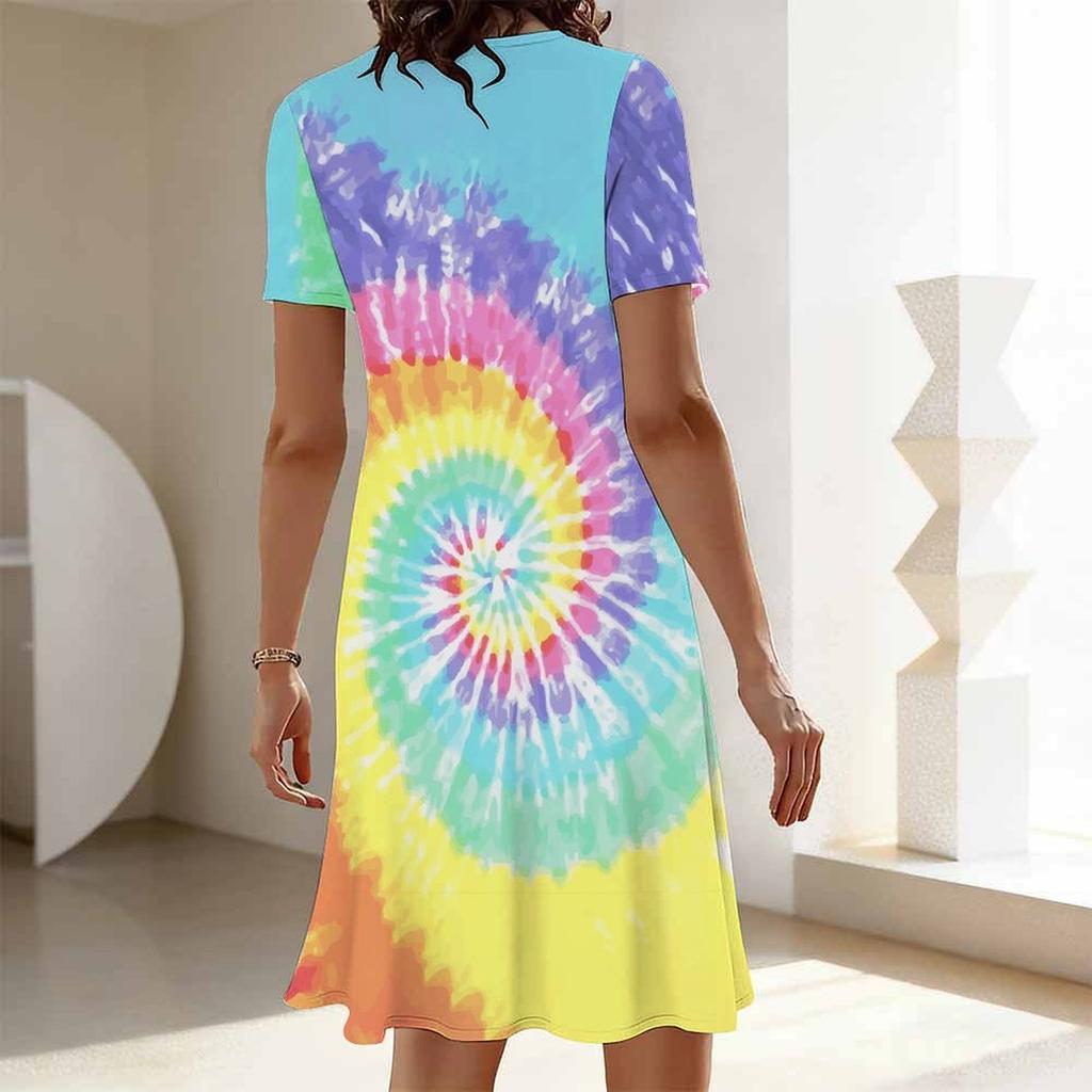 Ladies Plus Size Short Sleeve Crew Neck Dress Soft Floral Art Print Loose Gown For Summer Daily Commute