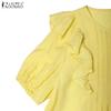 ZANZEA Women Casual Short Sleeve O-neck Ruffled Pleating Elegant Blouse