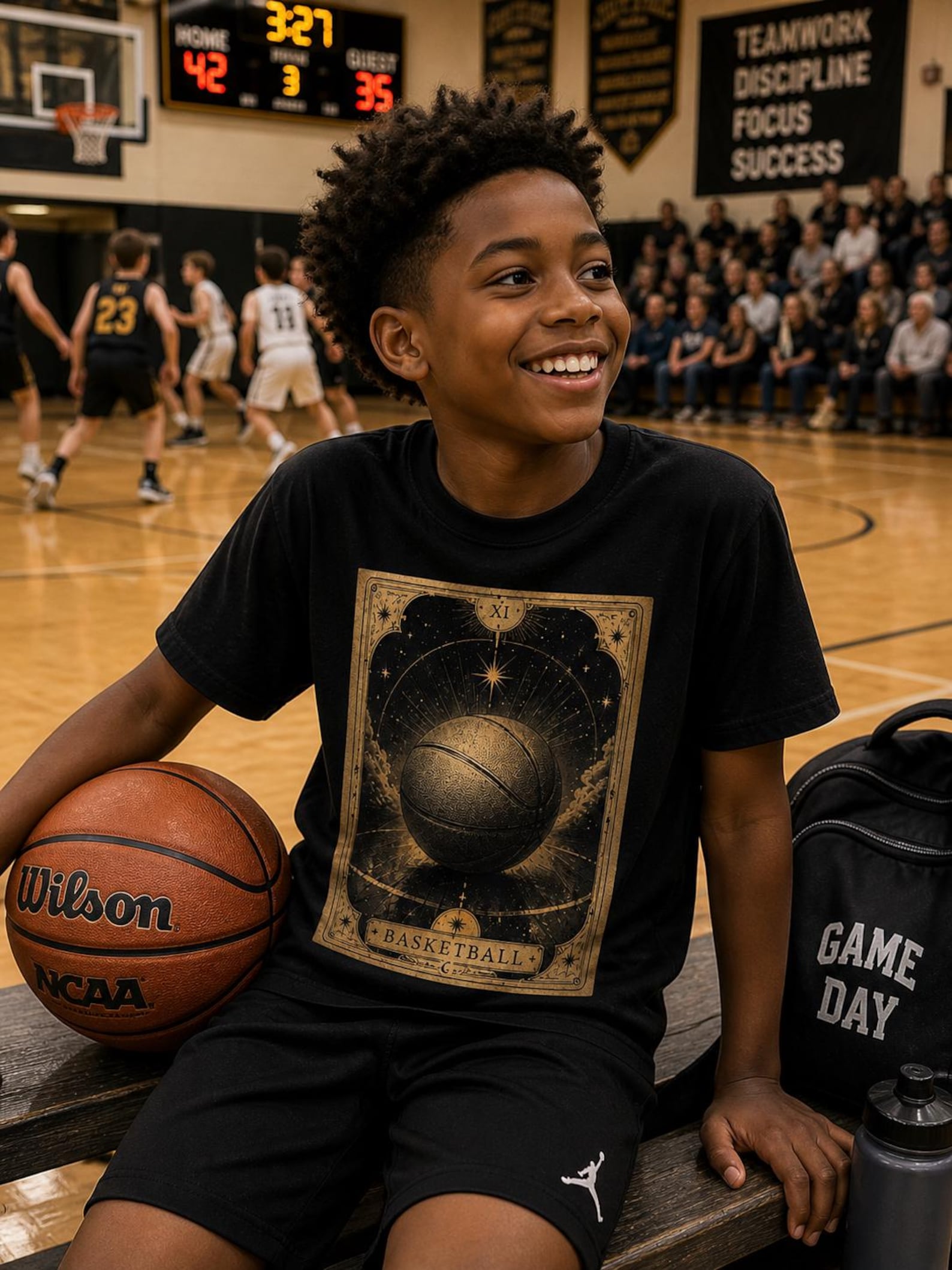 Vintage Basketball Illustration Kids Tee | Retro Sports Graphic 130