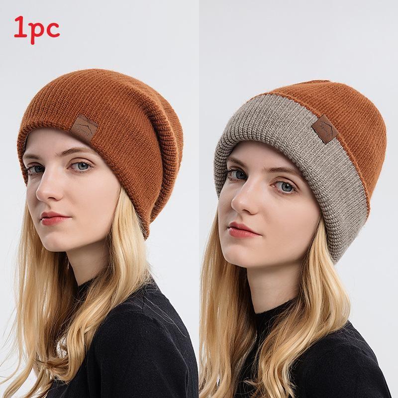 Knitted Hat Unisex With Solid Color Warm Hat Can Be Worn Both Inside And Outside