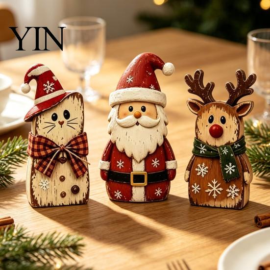 Solid Wood Seasonal Centerpiece 3Pcs Rustic Wooden Halloween Cat Tabletop Decor, Farmhouse Black Figurine Indoor Party Supplies with Witch Hat, Autumn