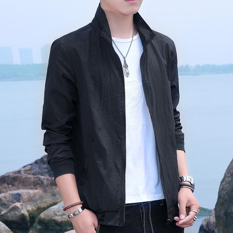 

Мужская кожаная одежда, повседневная легкая дышащая куртка с воротником-стойкой, красивый солнцезащитный крем, уличная легкая дышащая куртка L чёрный