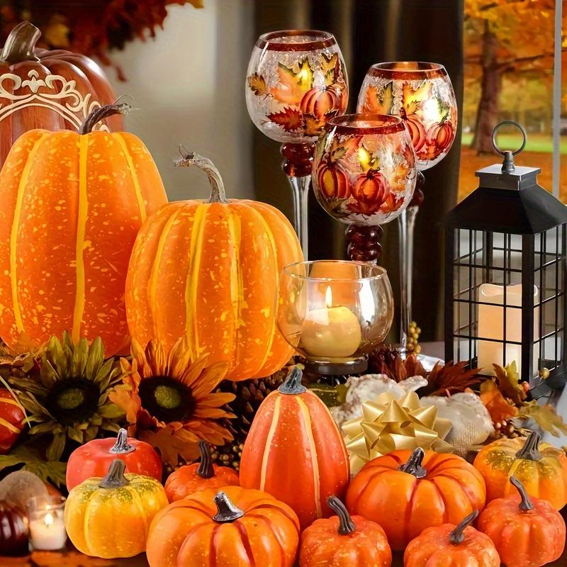16pcs Artificial Foam Autumn Pumpkin Set Multi-Sized Decorative Pumpkins Thanksgiving Halloween Fall Decor Tabletop Centerpiece