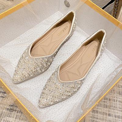 Damen Ballerinas Spitzschuhe Sommer Neue Slipper Einzelne Schuhe Strassstein Lässige Loafer Flache Weiche Sohle Damenschuhe