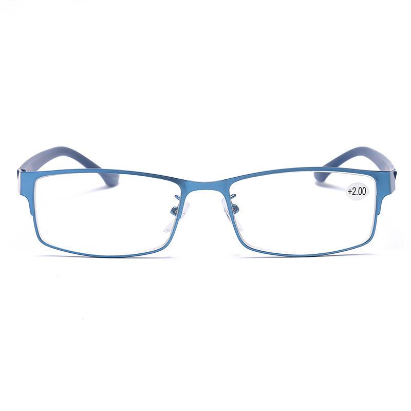 Men'S Square Alloy Anti Blue Light Reading Spring Hinge Glasses Metal Male Blue Ray Blocking Hyperopia Eyeglasses