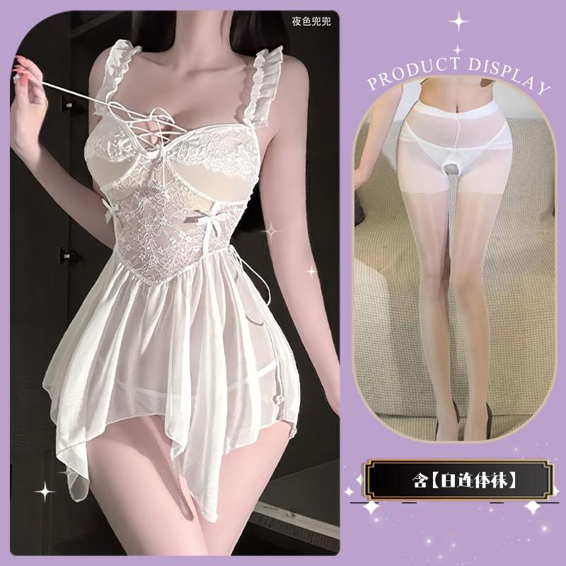 Sexy underwear, sexy pajamas, women's suspender, nightdress, medium and long lace, low chest with chest pad, loungewear