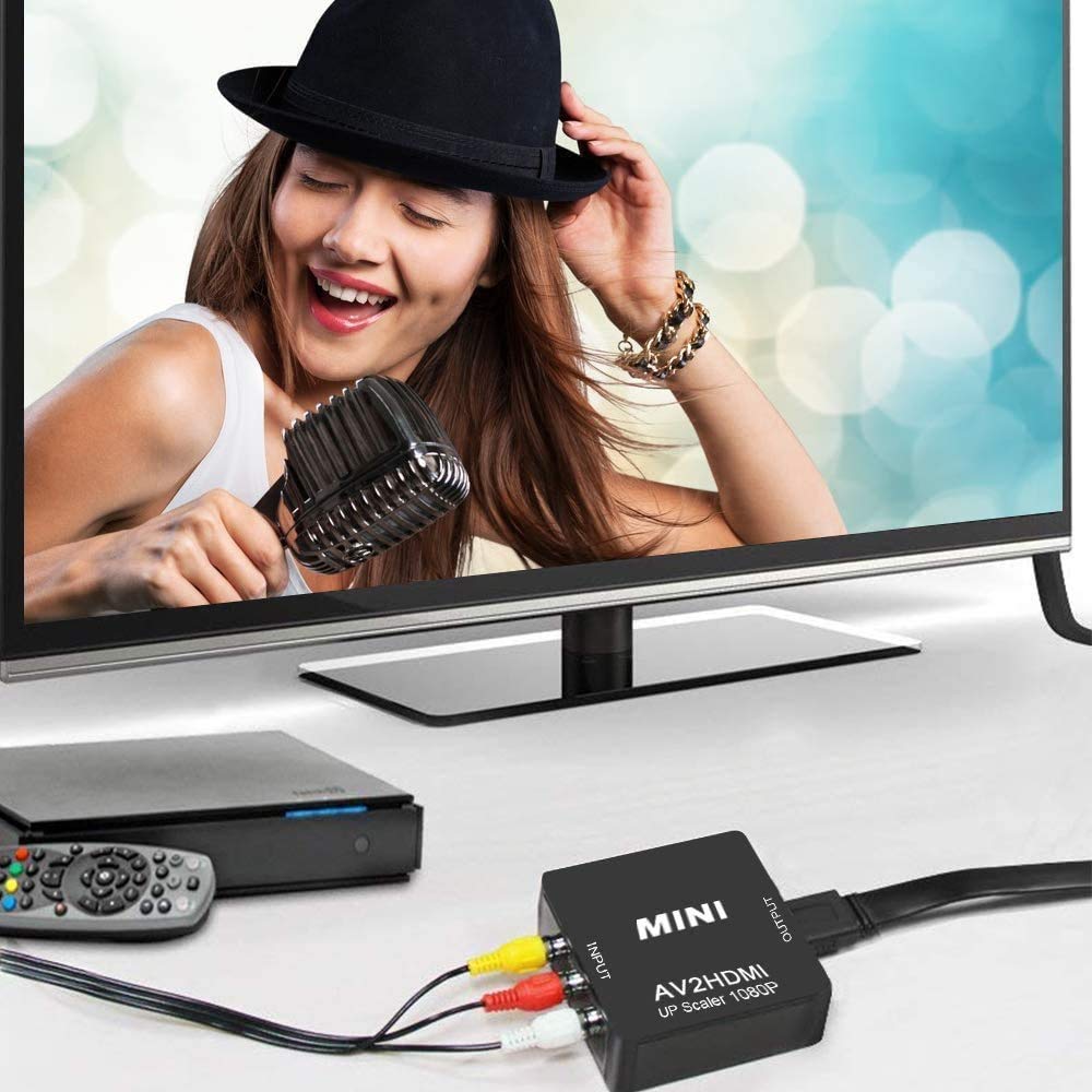 SUGURE RCA to HDMI AV to HDMI Composite 1080P with Audio USB Compatible with and other older TV network car navigation Converter, Output, Powered,