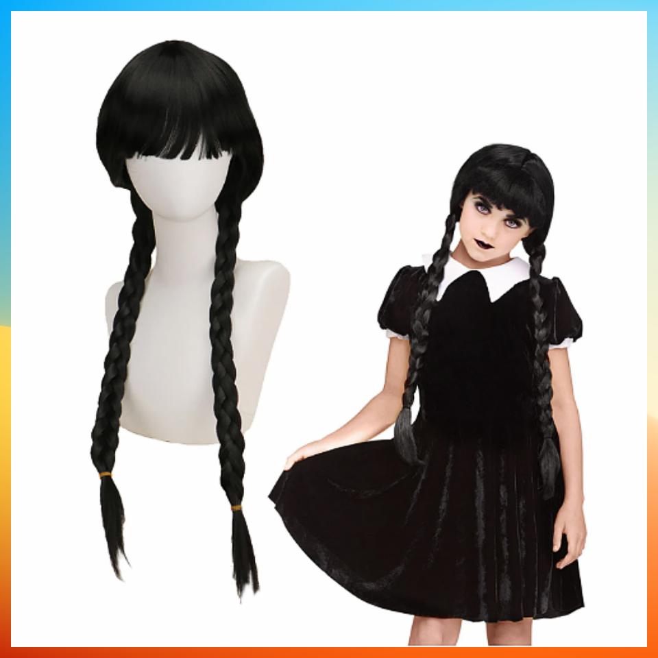 Parrucche Cosplay Addams Moda Parrucca lunga liscia Per Donne