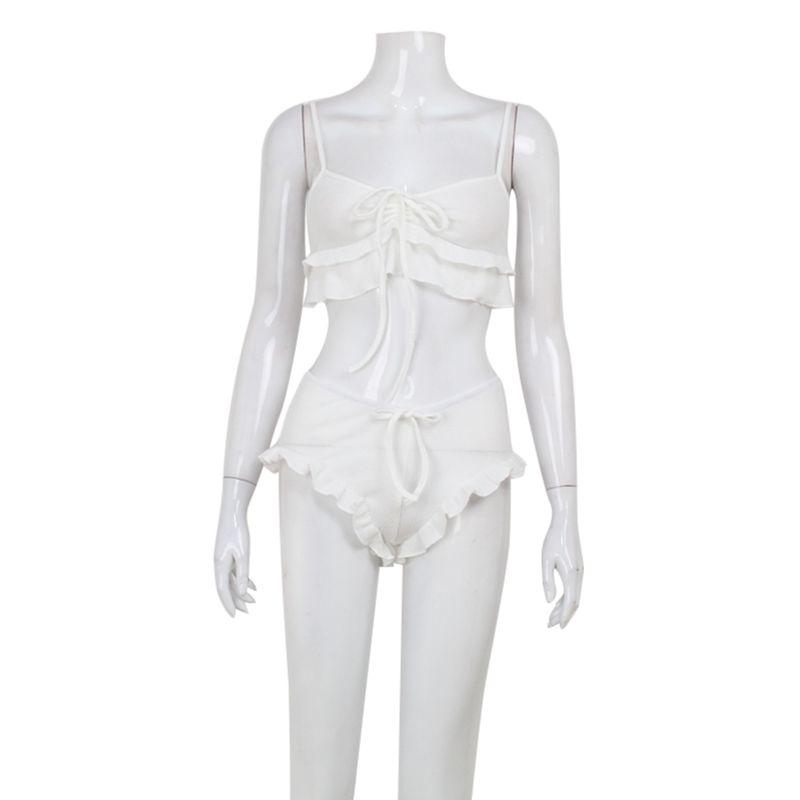 Cnyishe Sexy Sling Short Top Shorts Two-piece Set Stringy Selvedge Lace-up Pajamas Casual Loungewear Suit Women
