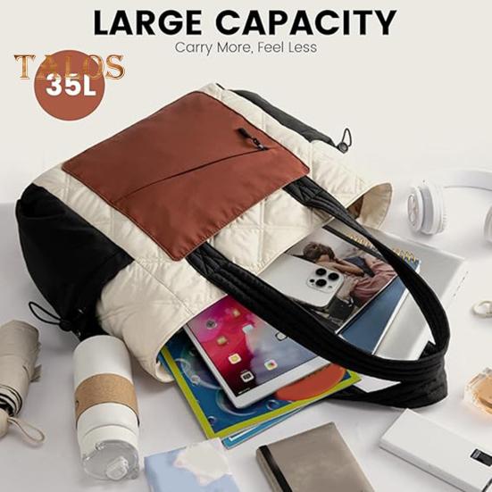 Dámská taška tote s držákem na pohár, barevně blokovaná, psaníčko, kabelka, prošívaná taška puffer přes rameno se zipovými kapsami na cestování, do práce, na ulici