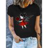 Rose Print, Fairy, Printed T-shirt, Casual Round-neck Short-sleeve Top, Suitable for Spring and Summer Wear, All-season, Women's Clothing