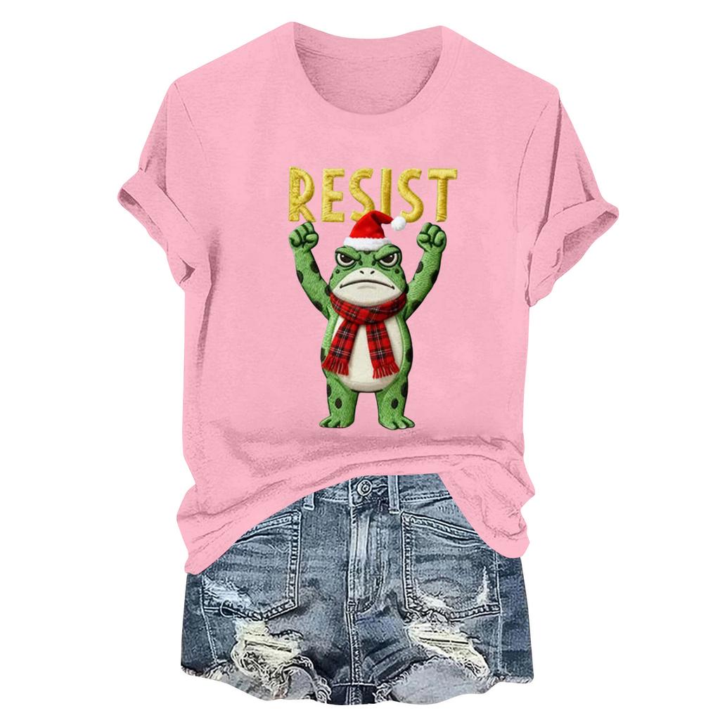 Women's Fashion Casual Printed Round Neck Short Sleeved Pullover T-Shirt Top