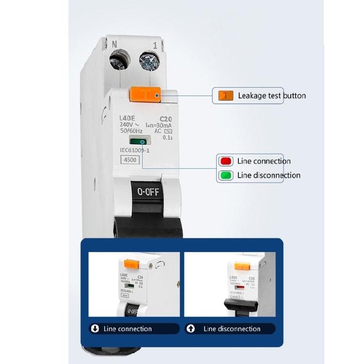 Multipurpose 32Amp RCBO Circuit Breakers Convenient for Earth Leakage Protective Use1P+N 30mA 6kA B32 Curved B