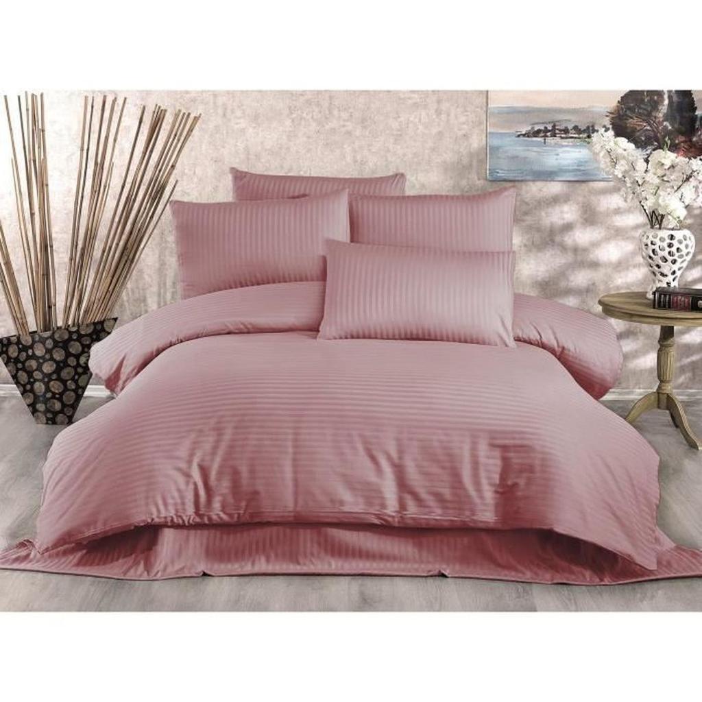 Parure de lit - 1 housse de couette 220 x 240 cm + 2 taies d'oreiller 60 x 60 cm - 80% coton, 20% polyester - Poudre