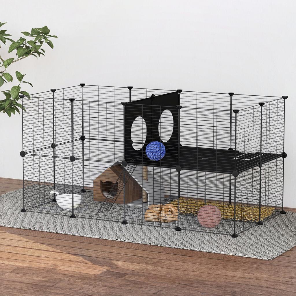 Small Animal Playpen 57.09x29.53x29.53in Portable Metal Fence for Guinea Pigs/Bunny/Hedgehogs/Chickens