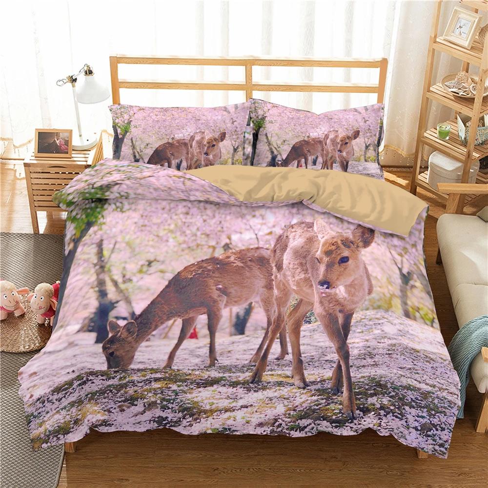 Deer Duvet Cover SetWoodland Animals Elk Moose Bear Wildlife Hunting Country Cabin Bedding SetRustic Farmhouse Comforter Cover