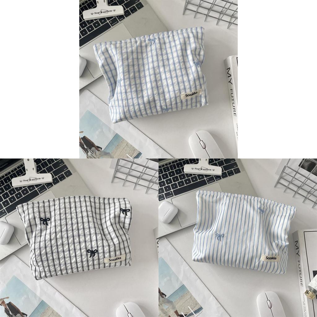 Fashionable Embroidered Plaid Makeup Bag For Women With Cotton Lining For Home Storage
