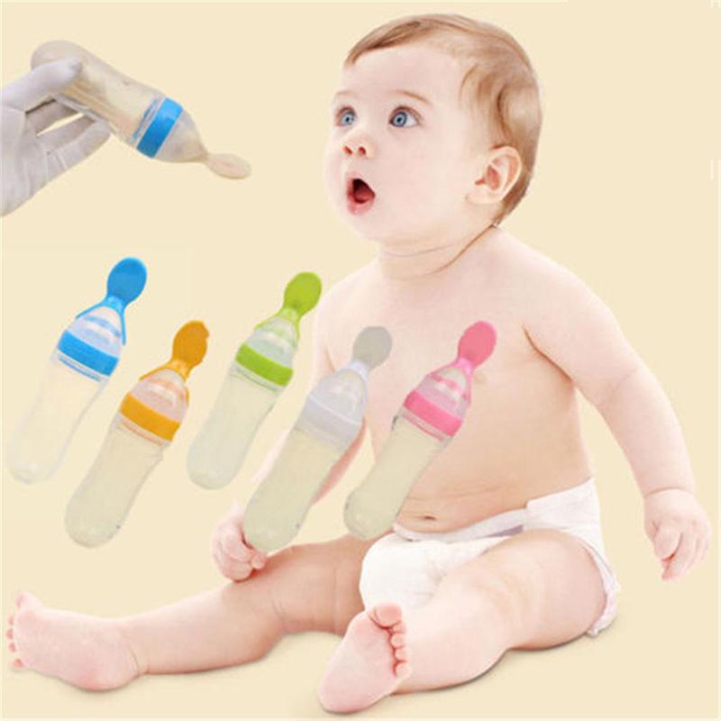 US 90ML Baby Silicone Squeeze Feeding Bottle With Spoon Food Rice Cereal Feeder US 90ML Baby Silicone Squeeze Feeding Bottle With Spoon Food Rice Cereal Feeder