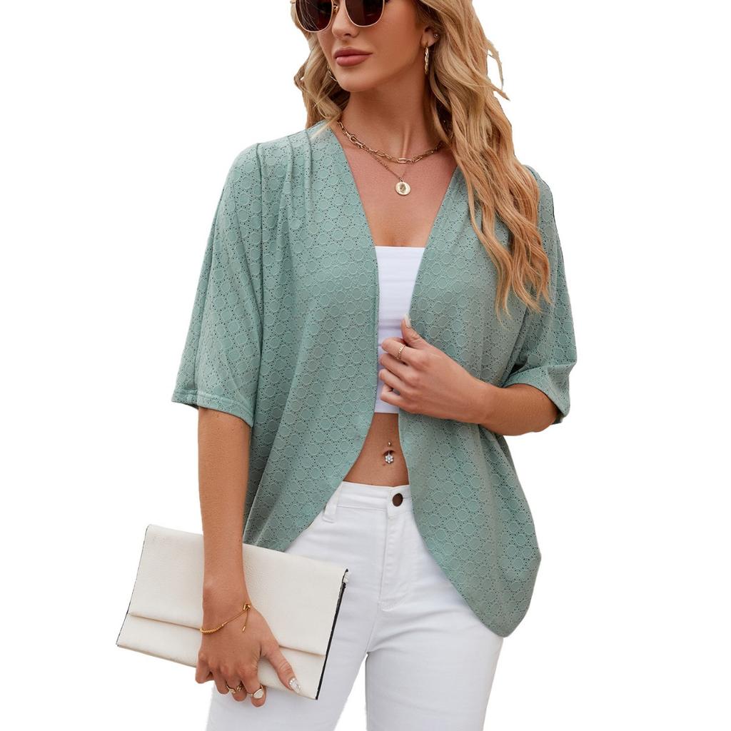Spring Summer New Solid Color 3/4 Sleeve Knit Cardigan Jacket Lightweight Air Conditioner Cardigan for Women Leisure Leisure Trade