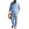 Men's Spring Autumn Linen Suit: Long Sleeve Loose Casual Shirt & Straight Leg Pants
