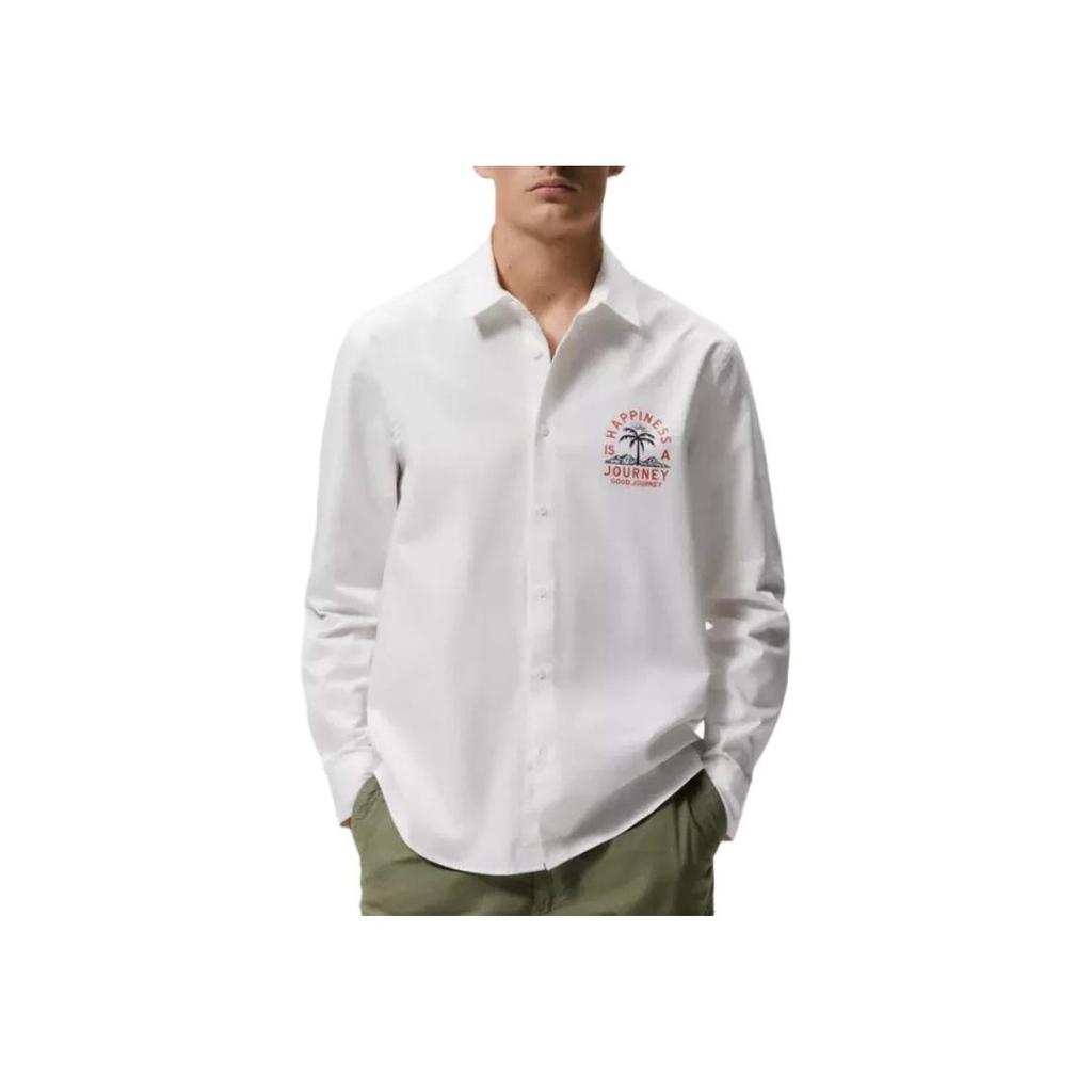 Zara Loose Fit Cotton Printed Long Sleeve Shirt Men shirts White 3057111-061