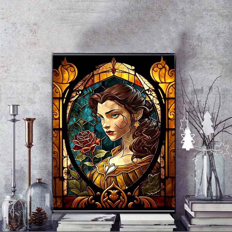 Disney Diamond Painting 5D DIY Belle Stained Glass Illustration Art Mosaic Embroidery Decoration Cross Stitch Gift